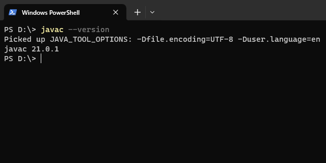 Result of javac --version Result of javac --version